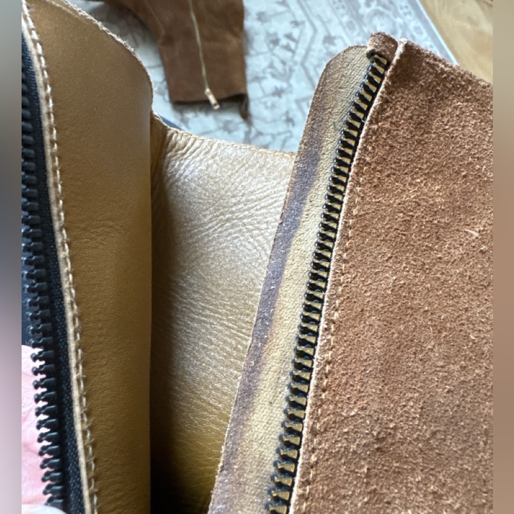Custom Made Brown Suede Side Zip Boots 12 - 13‎ Leather Sole Artisan Pointed Toe - Picture 8 of 11